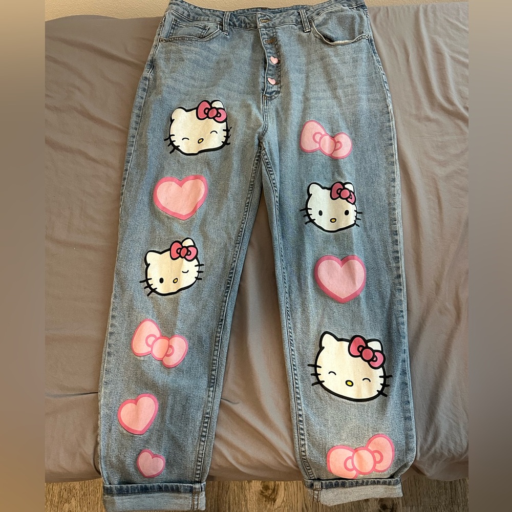 Hello Kitty Denim Jeans with Pink Bow Accents
